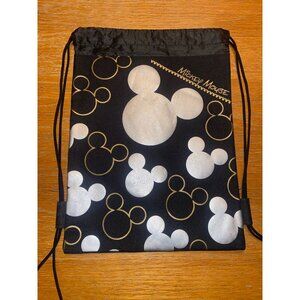 Disney Mickey Mouse Drawstring Backpack Bag Black & Gold Design Polyester